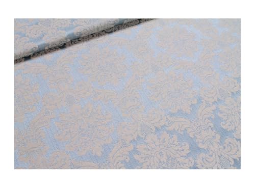 Stoff am Stück Stoff Baumwolle Polyester Jacquard hellblau Ornament ecru 280 cm breit von STOFFAMSTÜCK