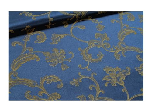 Stoff am Stück Stoff Baumwolle Polyester Jacquard marine Ranke gold 280 cm breit dunkelblau blau von STOFFAMSTÜCK