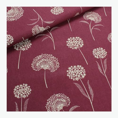 Stoff am Stück Stoff Baumwolle Polyester Rips bordeaux Pusteblume Leinenoptik dunkelrot von STOFFAMSTÜCK