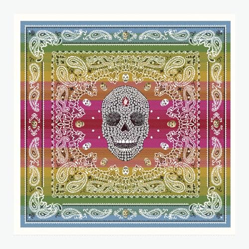 Stoff am Stück Stoff Kissen Panel Polyester Baumwolle Gobelin blau pink Totenkopf 50 x 50 cm von STOFFAMSTÜCK