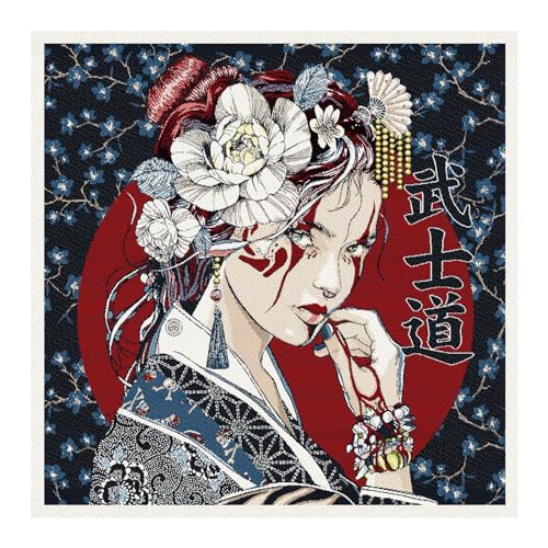 Stoff am Stück Stoff Kissen Panel Polyester Baumwolle Gobelin dunkelblau Geisha 50 x 50 cm von STOFFAMSTÜCK