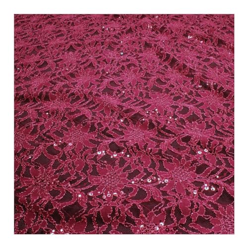 Stoff am Stück Stoff Polyamid Polyester Elastan Spitze bordeaux Blume Pailletten fließend von STOFFAMSTÜCK