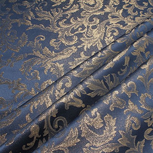 Stoff am Stück Stoff Polyester Jacquard Ornament blau gold Lurex Goldbrokat Barock Rokoko 280 cm überbreit von STOFFAMSTÜCK