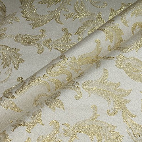 Stoff am Stück Stoff Polyester Jacquard Ornament ecru gold Lurex Goldbrokat Barock Rokoko 280 cm überbreit von STOFFAMSTÜCK