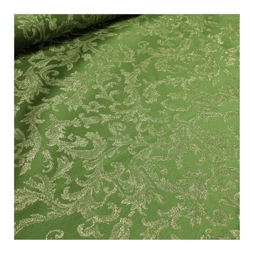 Stoff am Stück Stoff Polyester Jacquard Ornament grün gold Lurex Goldbrokat Barock Rokoko 280 cm breit überbreit von STOFFAMSTÜCK