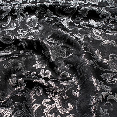 Stoff am Stück Stoff Polyester Jacquard Ornament schwarz silber Lurex Silberbrokat Barock 280 cm überbreit von STOFFAMSTÜCK