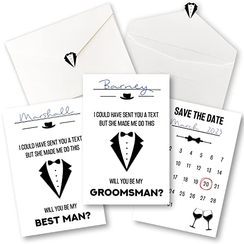 STOFINITY 10 Trauzeugen-Antragskarten-Set – 8 "Will You Be My Groomsman Antragsgeschenke für Hochzeit, 2 Trauzeugen-Antragsgeschenke, lustige Karte für Trauzeugen, Anzug, Trauzeugen, Geschenk-Box, von STOFINITY