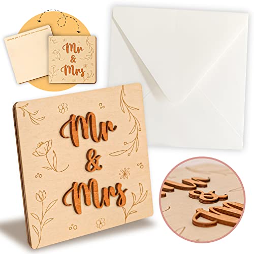 STOFINITY Glückwunschkarte für Paare – Hochzeitskarten für Braut und Bräutigam, Holz-Brautduschkarte, Mr & Mrs Hochzeitsduschkarte, Geschenk, Hochzeitstag-Grußkarten, Geschenke von STOFINITY