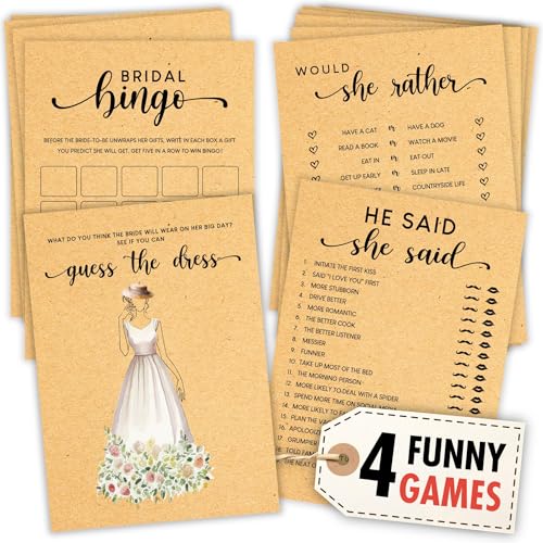 STOFINITY Lustige Brautparty-Spiele für 25 Gäste – Set mit 4 Hochzeits-Party-Spielen, Brautparty-Bingo-Spiel, "Would She Rather Bridal Shower Game", Brautspiele für Hochzeitsdusche, Dekorationen (12,7 von STOFINITY