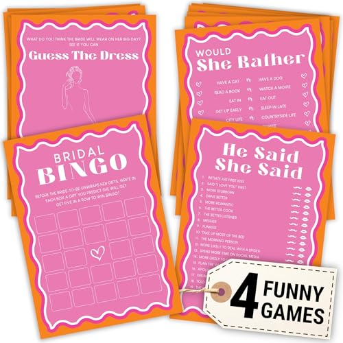 STOFINITY Lustiges Brautparty-Spiel für 25 Gäste – Set mit 4 Hochzeitsduschspielen für den Empfang, Brautparty, Bingo-Spiel, Brautparty-Spiele, Hochzeitsspiele für Brautparty-Dekorationen (12,7 x 17,8 von STOFINITY