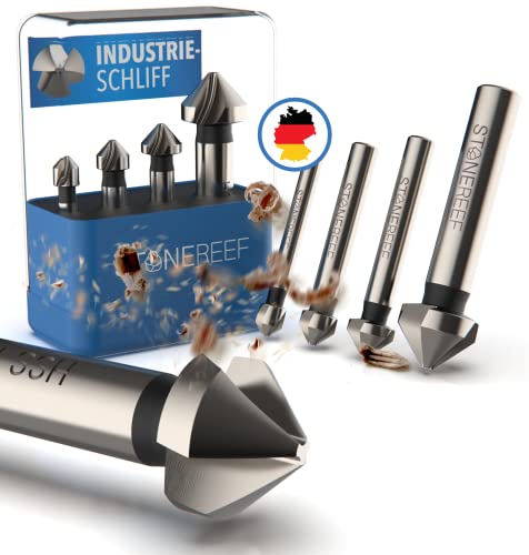 Kegelsenker 4er-Set [6.3, 8.3, 10.5, 16.5 mm] HSS Senker für Metall und Holz - Metallsenker, Holzsenker - Extra scharf durch Industrieschliff - Passt in gängige Bohrfutter - inkl. Aufbewahrungsbox von STONE REEF