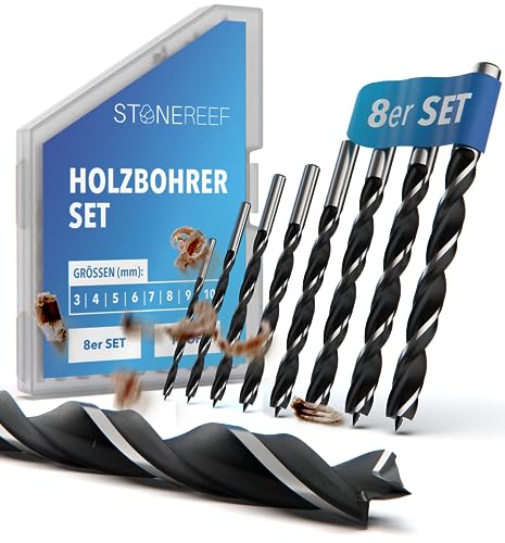 STONE REEF 8-teiliges Holzbohrer-Set [inkl. Aufbewahrungsbox], 3-10 mm Durchmesser, Bohrer, robustes Bohrer-Set für präzises Holzbohren, Spiralbohrer Holz, Bohrer Set Holz klein, wood drill bit set… von STONE REEF