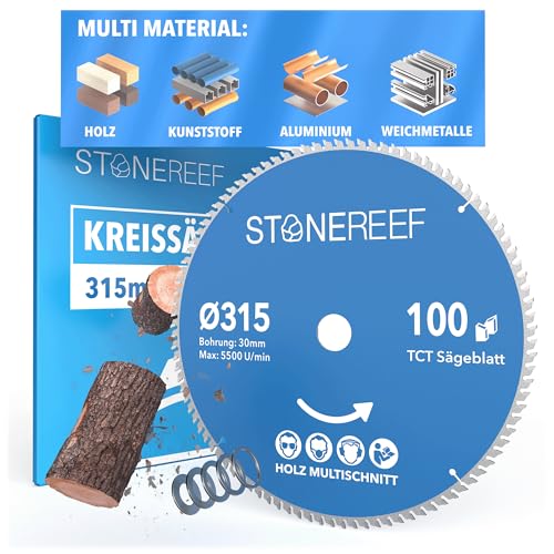 STONE REEF Sägeblatt 315x30 - Kreissägeblatt [inkl. Adapter auf Bohrung 20 &16mm], kompatibel mit Winkelschleifer von Bosch, Makita usw. - Sägeblatt Kreissäge Nagelfest - für Holz, Metall & Alu von STONE REEF