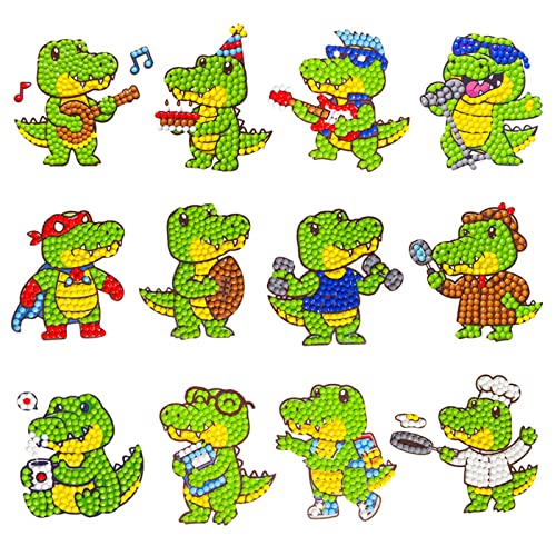 STOOKI Diamond Painting Kinder – 12 Diydiamond Painting Sticker Diamond Painting Kinder Junge - Für Kinder Und Anfänger Geeignet Diy-Dekoration 15 * 15Cm(Kleine Alligator) von STOOKI