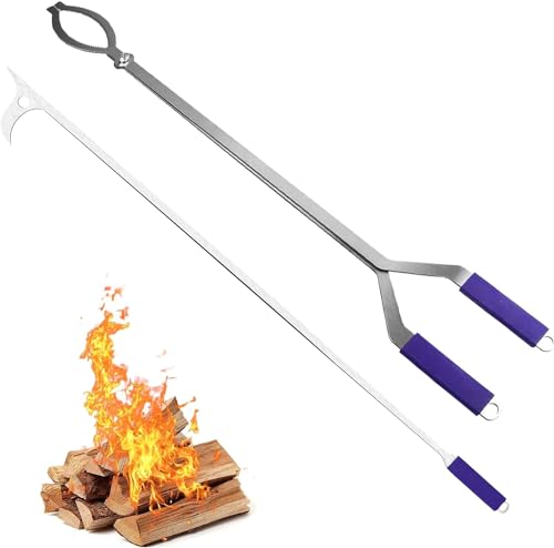 Heavy Duty Fireplace Tongs, 40'' Kamin Zangen, Chiminea Zangen, Feuer Zangen Brennholz Grabber Werkzeug mit Schere Form gezahnt, Log Krallen Zangen für Lagerfeuer Feuerstelle im Freien Indoor von STOOLS