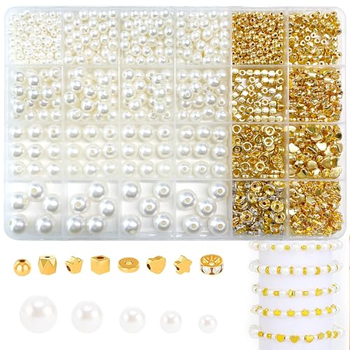 STQDEU weiße Perlen, 24 Fächer Armband Perlen Set, Armband Einfädeln Perlen Schmuck Zubehör Perlen, Erwachsene Armband Perlen, Perle Perlen für die Schmuckherstellung, Perlen Schmuck-Set für Weihnacht von STQDEU