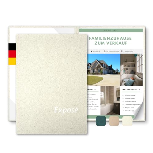 Exposémappe A4 Recyclingkarton - ECO-plus - mit Prägung Exposé - für Ihre hochwertige Objekt-Präsentation aus nachhaltiger Pappe – Exposé-Mappe für Immobilien-Makler (Graspapier, 8 Stück) von STRATAG