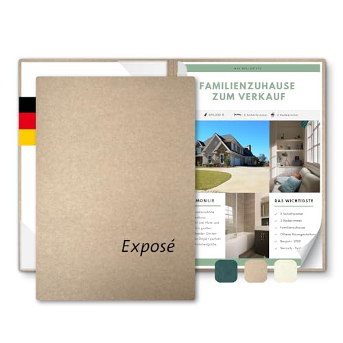 Exposémappe A4 Recyclingkarton - ECO-plus - mit Prägung Exposé - für Ihre hochwertige Objekt-Präsentation aus nachhaltiger Pappe – Exposé-Mappe für Immobilien-Makler (Kraftkarton, 8 Stück) von STRATAG