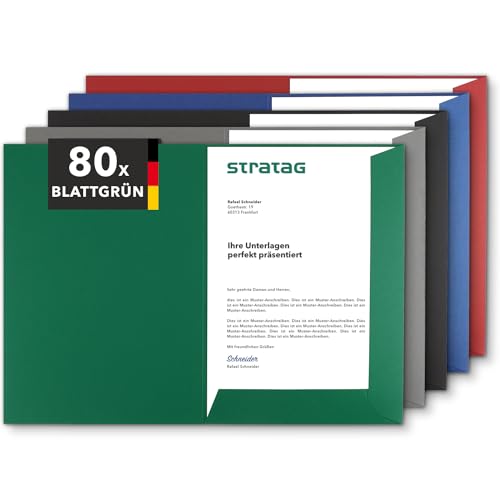 Präsentationsmappe A4 in Blattgrün (80 Stück) - sehr stabiler 350 g/m² Naturkarton - direkt vom Hersteller STRATAG - vielseitig einsetzbar für Ihre Angebote, Exposés, Projekte oder Geschäftsberichte von STRATAG