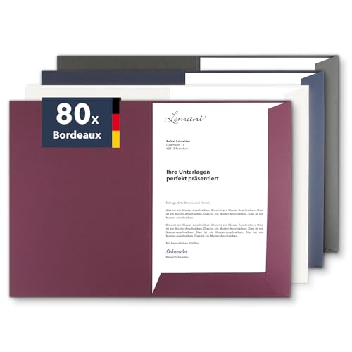 Präsentationsmappe A4 in Bordeaux (80 Stück) - sehr stabiler 375 g/m² Premium-Karton - direkt vom Hersteller STRATAG - Dokumentenmappe Mappe A4 Angebotsmappe Pappmappe Projektmappe von STRATAG