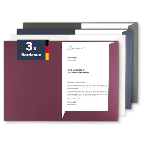 Präsentationsmappe A4 in Bordeaux (3 Stück) - sehr stabiler 375 g/m² Premium-Karton - direkt vom Hersteller STRATAG - Dokumentenmappe Mappe A4 Angebotsmappe Pappmappe Projektmappe von STRATAG