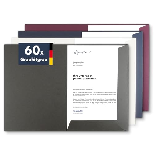 Präsentationsmappe A4 in Graphitgrau (60 Stück) - sehr stabiler 320 g/m² Premium-Karton - direkt vom Hersteller STRATAG - Dokumentenmappe Mappe A4 Angebotsmappe Pappmappe Projektmappe von STRATAG