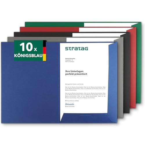 Präsentationsmappe A4 in Königsblau (10 Stück) - sehr stabiler 350 g/m² Naturkarton - direkt vom Hersteller STRATAG - vielseitig einsetzbar für Ihre Angebote, Exposés, Projekte oder Geschäftsberichte von STRATAG