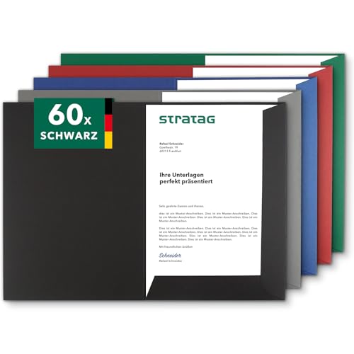 Präsentationsmappe A4 in Schwarz (60 Stück) - sehr stabiler 350 g/m² Naturkarton - direkt vom Hersteller STRATAG - vielseitig einsetzbar für Ihre Angebote, Exposés, Projekte oder Geschäftsberichte von STRATAG