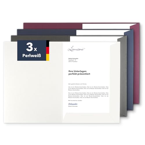 Präsentationsmappe A4 in Perlweiß (3 Stück) - sehr stabiler 350 g/m² Premium-Karton - direkt vom Hersteller STRATAG - Dokumentenmappe Mappe A4 Angebotsmappe Pappmappe Projektmappe von STRATAG