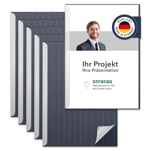 STRATAG Klemmmappen Klemmschienen-Set mit transparentem Deckel aus PP Kunststoff sowie Binderücken aus stabilem 320 g/m² Karton (Nadelstreifen, 6 Stück) von STRATAG