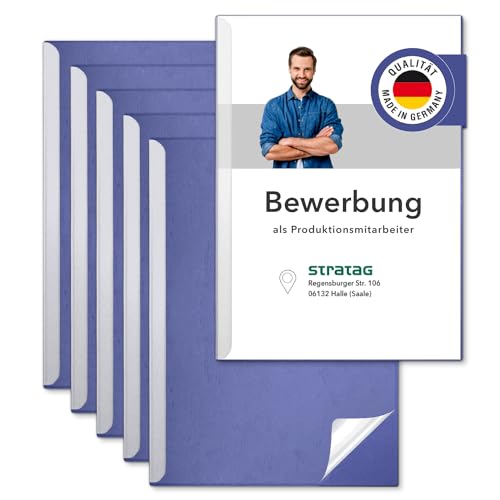 STRATAG Klemmschienen-Bewerbungsset Start Basic (Blau, 3 Stück) mit transparentem Deckel aus PP Kunststoff sowie Binderücken aus robustem 290 g/m² Karton Lederstruktur (3 Bewerbungsmappen Blau) von STRATAG