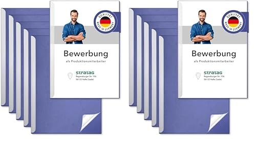 STRATAG Klemmschienen-Bewerbungsset Start Basic (Blau, 5 Stück) mit transparentem Deckel aus PP Kunststoff sowie Binderücken aus robustem 290 g/m² Karton Lederstruktur (5 Bewerbungsmappen Blau) von STRATAG