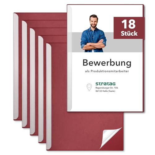 STRATAG Klemmschienen-Bewerbungsset Start Basic (Bordeaux, 18 Stück) mit transparentem Deckel aus PP Kunststoff sowie Binderücken aus robustem 290 g/m² Karton Lederstruktur (18 Bewerbungsmappen Rot) von STRATAG