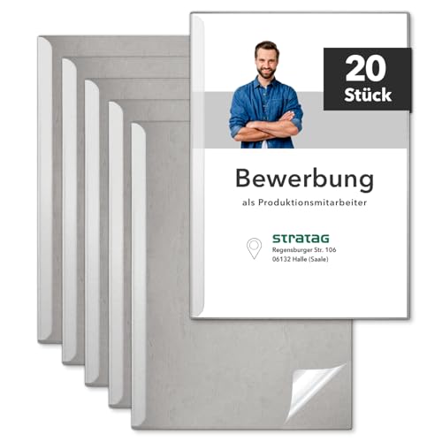 STRATAG Klemmschienen-Bewerbungsset Start Basic (Grau, 18 Stück) mit transparentem Deckel aus PP Kunststoff sowie Binderücken aus robustem 290 g/m² Karton Lederstruktur (18 Bewerbungsmappen Grau) von STRATAG