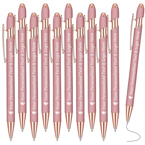 STREADVE Kugelschreiber mit Gravur 10 Kugelschreiber Personalisiert Logo Name Stift Personalisierte Kuli Dankeschön Geschenk Hochwertig für Hochzeit Geburtstag Frauen, Roségold von STREADVE