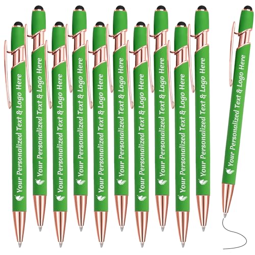 STREADVE Kugelschreiber mit Gravur 10 Kugelschreiber Personalisiert Logo Name Stift Personalisierte Kuli Dankeschön Geschenk Hochwertig für Hochzeit Geburtstag Mitarbeiter, Grün von STREADVE