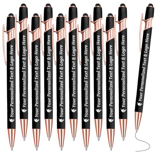 STREADVE Kugelschreiber mit Gravur 10 Kugelschreiber Personalisiert Logo Name Stift Personalisierte Kuli Dankeschön Geschenk Hochwertig für Hochzeit Geburtstag Mitarbeiter, Schwarz von STREADVE