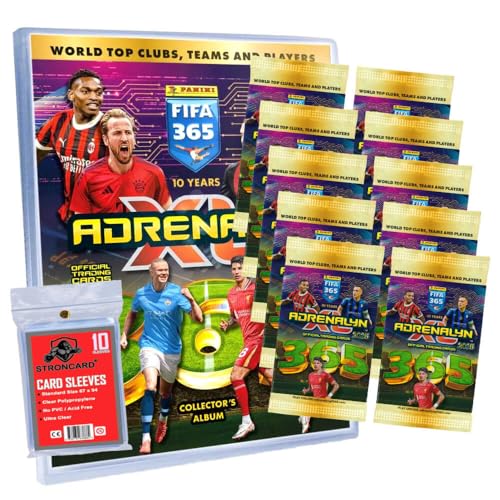 Bundle mit Panini FIFA 365 Karten 2025 - Adrenalyn XL Trading Cards - Exklusive STRONCARD Sammelkarten Hüllen - 1 Mappe + 10 Booster von STRONCARD