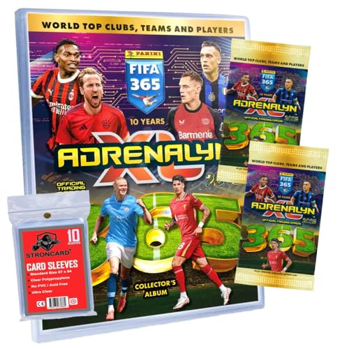 Bundle mit Panini FIFA 365 Karten 2025 - Adrenalyn XL Trading Cards - Exklusive STRONCARD Sammelkarten Hüllen - 1 Mappe + 2 Booster von STRONCARD