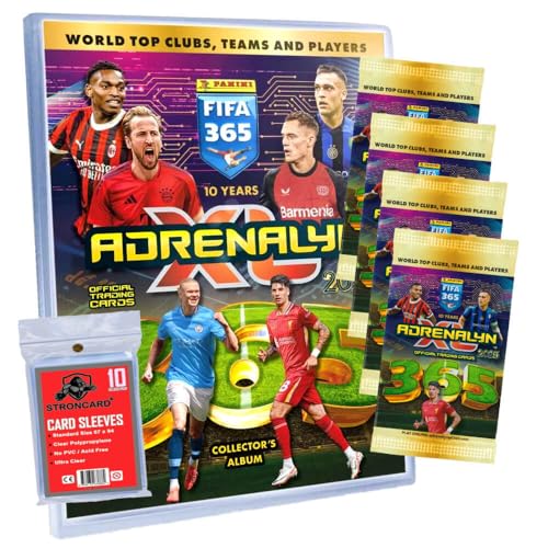 Bundle mit Panini FIFA 365 Karten 2025 - Adrenalyn XL Trading Cards - Exklusive STRONCARD Sammelkarten Hüllen - 1 Mappe + 4 Booster von STRONCARD