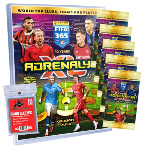 Bundle mit Panini FIFA 365 Karten 2025 - Adrenalyn XL Trading Cards - Exklusive STRONCARD Sammelkarten Hüllen - Auswahl (1 Mappe + 5 Booster) von STRONCARD