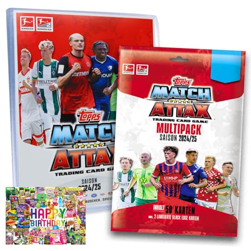 Bundle mit Topps Match Attax Trading Cards - Bundesliga Karten - Saison 2025 - Sammelkarten - 1 Mappe + 1 Multipack + Exklusive Geburtstagskarte von STRONCARD