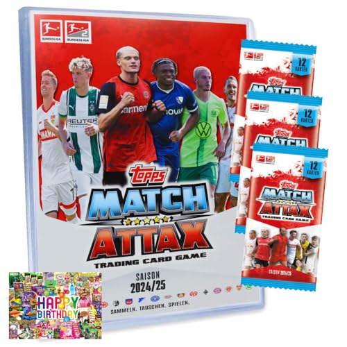 Bundle mit Topps Match Attax Trading Cards - Bundesliga Karten - Saison 2025 - Sammelkarten - 1 Mappe + 3 Booster + Exklusive Geburtstagskarte von STRONCARD