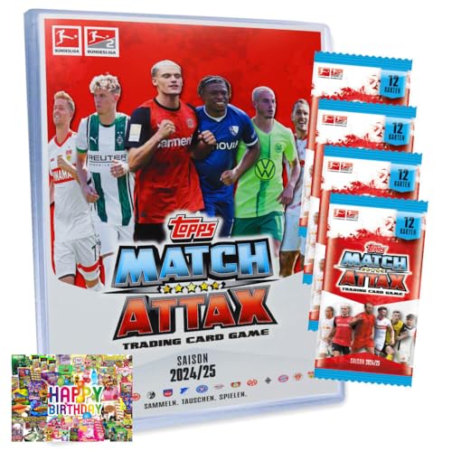 Bundle mit Topps Match Attax Trading Cards - Bundesliga Karten - Saison 2025 - Sammelkarten - 1 Mappe + 4 Booster + Exklusive Geburtstagskarte von STRONCARD