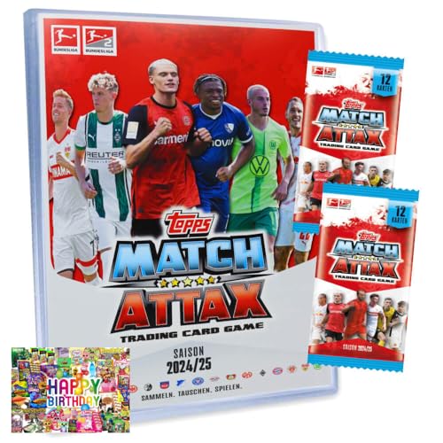 Bundle mit Topps Match Attax Trading Cards - Bundesliga Karten - Saison 2025 - Sammelkarten - Auswahl + Exklusive Geburtstagskarte (1 Mappe + 2 Booster) von STRONCARD