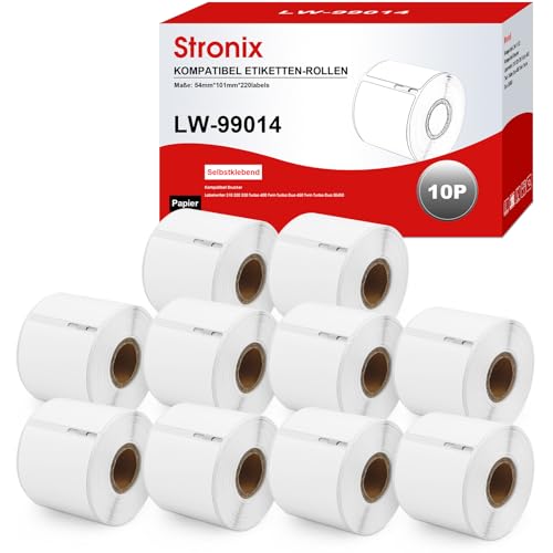 10x 99014 Selbstklebende Etiketten Kompatibel für Dymo S0722430 Adressetiketten, 54 mm x 101 mm Versandetiketten, 220 Aufkleber für Dymo LabelWriter 400, 450, 450 Turbo, 450 Twin Turbo, 450 Duo, 4XL von STRONIX