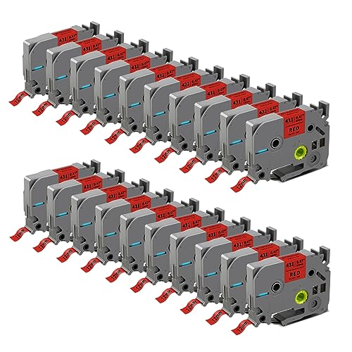 20x STRONIX Kompatibel Brother P-Touch Bänder TZe-431 TZe Schriftband TZ-431 Ub-431 Cassette 12mm Schwarz auf Rot Etikettenband für Beschriftungsgerät Brother Ptouch PT-H105 H100R H107B Cube Plus von STRONIX