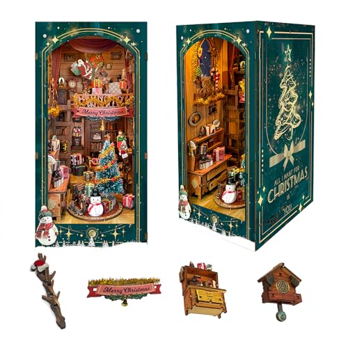 DIY Book Nook Kit, Weihnachtsbuchecke, DIY-Puppenhaus-Buchecke, Bücherregal-Einsatz, Dekor mit LED-Staubschutz, Miniatur-Set, Weihnachtsdekoration für Teenager, Erwachsene, Geschenke SQ-34 – Jingle von STRUCWOOD