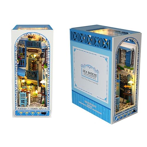 Magic Puzzle Company Miniverse Lifestyle Book Nook Kits für Erwachsene Buchecke Bücherregal Dekor Alley Modell bauen mit LED-Licht Geschenke für Familie und Freunde (Meeresbrise) (Meeresbrise) von STRUCWOOD