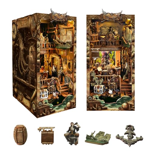 STRUCWOOD Book Nook Kit – DIY Puppenhaus Buchecke, Book Nook Miniatur-Kit für Bücherregal-Einsatz, Dekor, Handwerk für Erwachsene, Teenager, Halloween, 3D-Holzpuzzle-Buchstützen mit Sensor, LED-Licht von STRUCWOOD